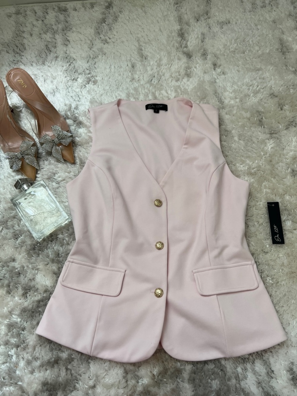 Light Pink Buttoned Vest Top with Gold Buttons